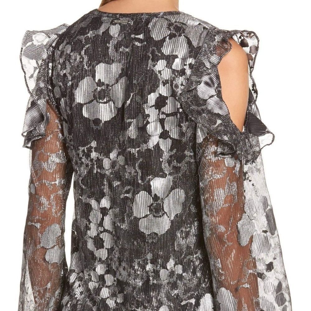 Michael Kors Ruffle Metallic Cold Shoulder Top - Picture 2 of 4